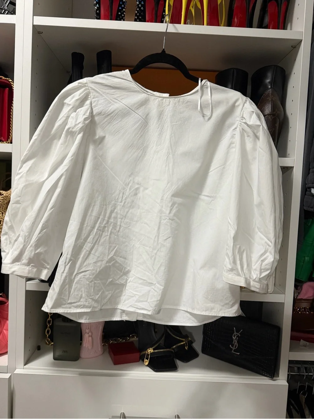 Zara White Puff-Sleeve Button-Back Blouse